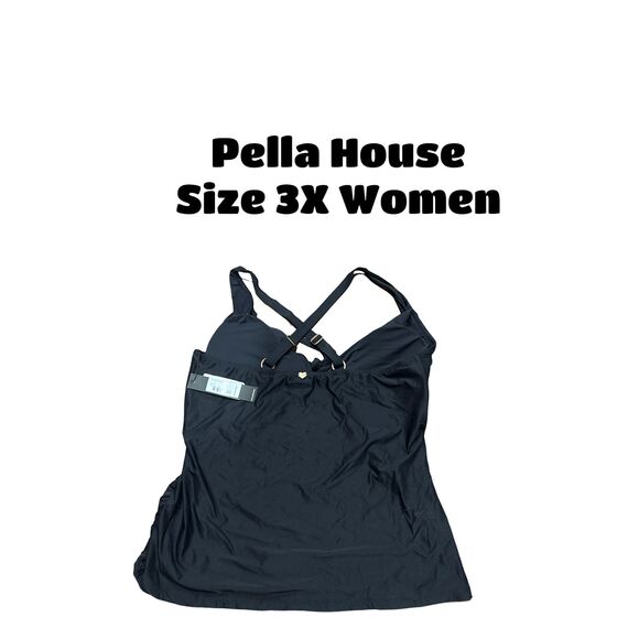 Catherine Malandrino Womens Plus Size 3X Plunge Halter Tankini Top Black New - Picture 2 of 2